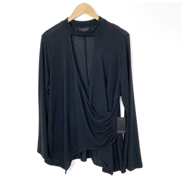 Eloquii sexy black top sweater v neck NWT 18 20 peek-a-boo cleavage choker - Picture 1 of 4